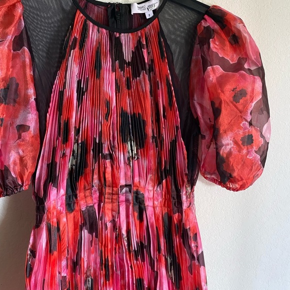 Bibhu Mohapatra Collective Pleated Floral Chiffon Hi-lo Hem Elegant Dress 2 - Picture 5 of 16